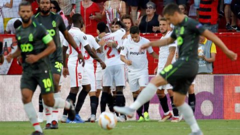 FÚTBOL LIGA EUROPA 5-1. El Sevilla se redime y vuelve con fuerza a su torneo talismán